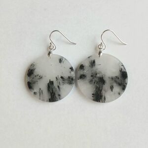 Black Rutilated Quartz Gemstone Earrings with 925 Sterling Silver Findings